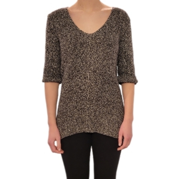 Calvin Klein Jeans brown/grey/cream marled vneck 3/4 short sleeve sweater size L - Picture 2 of 8